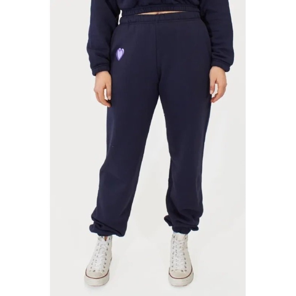 Roller Rabbit Women Sweatpants Navy Blue Heart Graphic Joggers Loungewear Pants